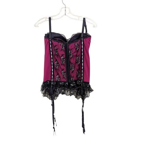 Coquette Bustier Deep Magenta Red Black Lace Boned Sexy Goth Burlesque - Picture 3 of 6